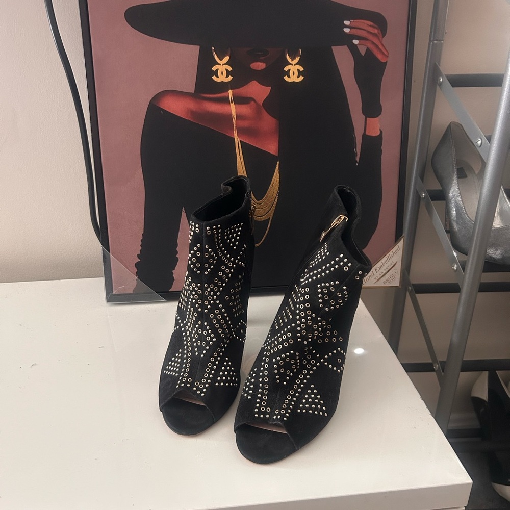 Vince Camuto Black Ankle Booties and Silver and Gold Decor